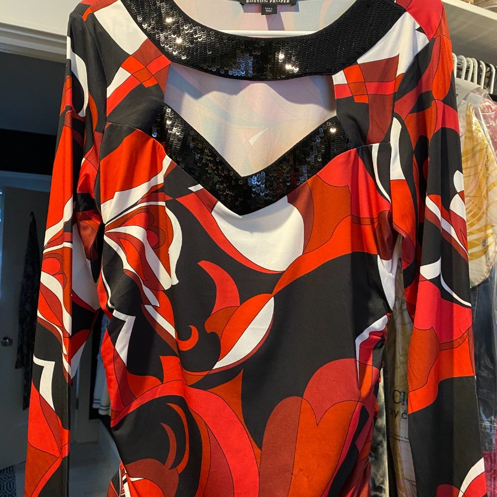 Long Sleeve Top/Boston Proper/Sequin and cut out detail